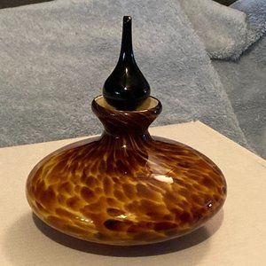 Vintage Art Glass Perfume Bottle-Swirled Tortoise Shell Pattern-5" w/Stopper-GUC